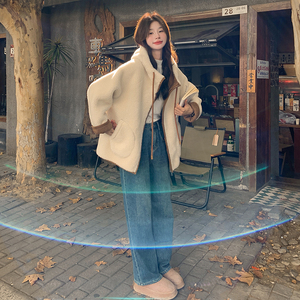 两面穿连帽羊羔毛外套女2025冬季新款超好看小个子加厚麂皮绒上衣