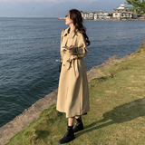 卡其色系带收腰长款风衣外套女2025春季新款高级感韩系英伦风大衣，商品下架区，韩秀