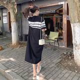 现货夏装新款针织黑白撞色宽松版连衣裙8161p120k178，女装连衣裙，韩秀