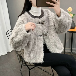新款高级感小胡杨小香风牛角扣仿貂绒女外套环保貂绒气质时尚皮草