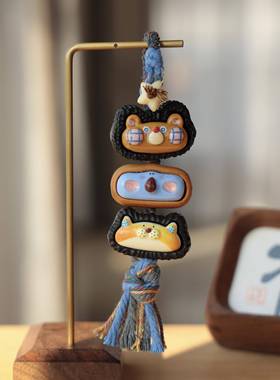 黑檀小熊芭比檀考拉黑檀狐狸搭配驼骨星星手工编织包挂时尚挂饰品