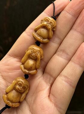 藏传回流骆驼骨雕刻三不猴挂坠暂时文玩佛珠手串吊坠挂件饰品