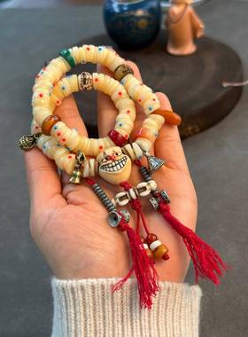 天然鸡油黄骆驼骨大肠珠多宝镶嵌手串单圈文玩佛珠玛瑙配饰