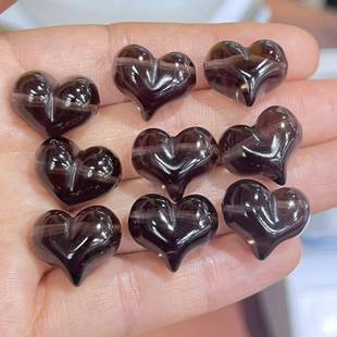 天然冰种黑耀石屁桃爱心DIY手链项链戒指配件饰品手工串珠文玩饰