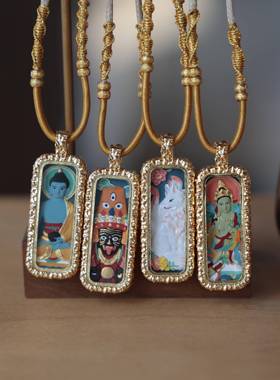 纯铜扎基拉姆黄财神吊坠凤九绿渡母蓝药师挂件文玩原创项链毛衣链