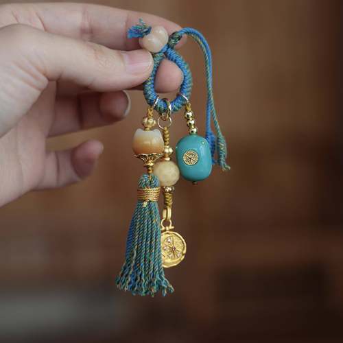 菱镁矿镶标桶珠搭配菩提猫咪桂花挂件包挂钥匙扣书包挂件文玩森系