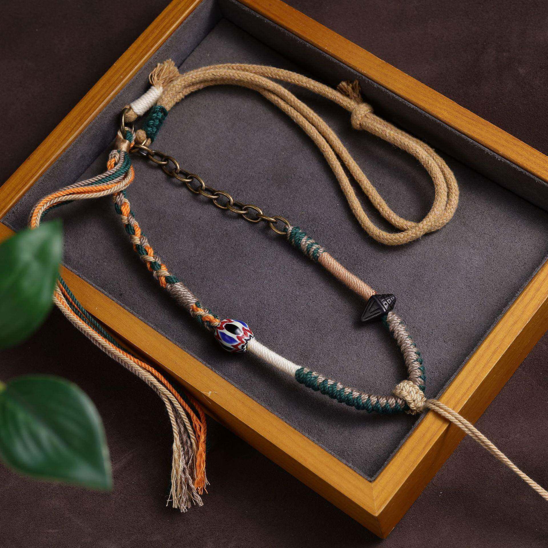 藏式手搓棉绳项链绳唐卡佛牌蜜蜡高档挂绳吊坠绳民族风纯手工编绳