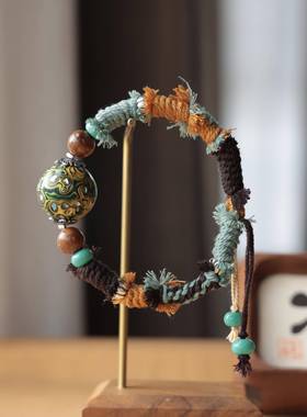 原创流体大漆珠手绳搭配三七银配饰文玩手链民族风高级感手工编织