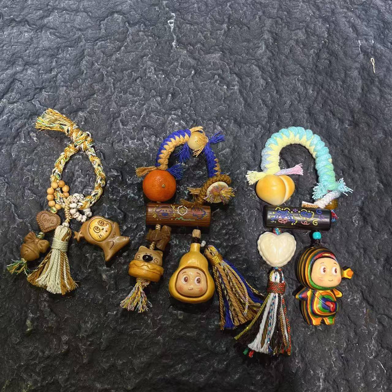 原创芭比檀葫芦星星人手持/包包挂配檀木蛋糕熊象牙果根付橘T3117