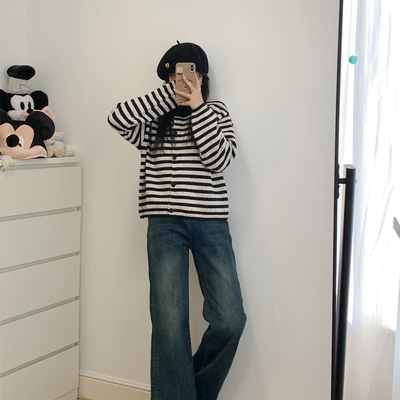 黑白条纹开衫～藏青费尔岛毛衣～灰色费尔岛开衫