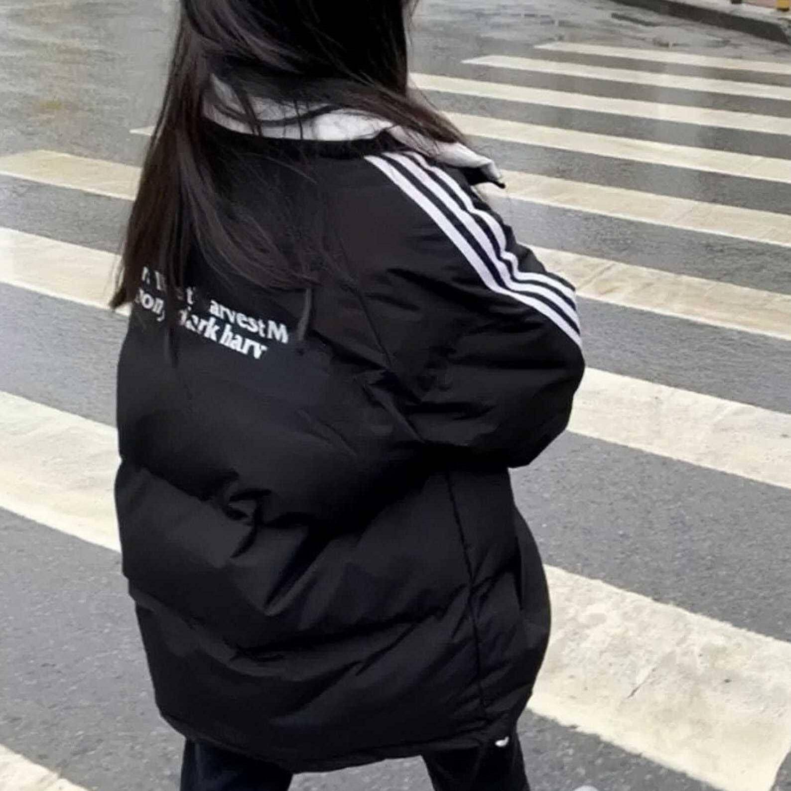 美式三条杠羽绒棉服女大童冬季新款初中高中学生加厚保暖棉袄外套