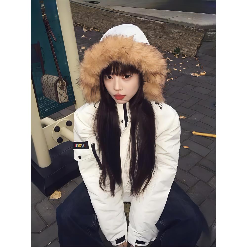 2025冬季新款毛领派克棉服女短款国潮白色棉袄加厚巨好看情侣棉衣