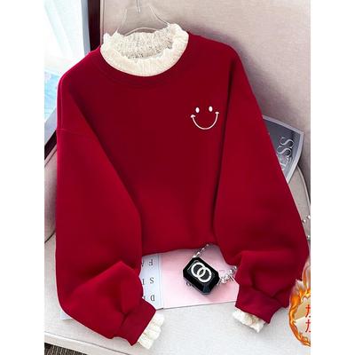 爆款红色卫衣女2025新款爆款秋冬宽松显瘦休闲洋气独特新年上衣服