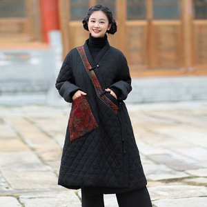 民族风夹棉加厚中长款保暖棉衣棉服女2024冬季新款棉外套盘扣棉袄