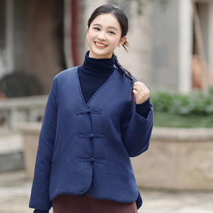 复古民族风短款棉衣佛系禅意女装棉麻修行禅修服棉衣棉服保暖外套