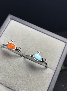 A038天然欧泊/紫龙晶4*6宝石戒指活口可调节铜托非s925纯银戒指ZC