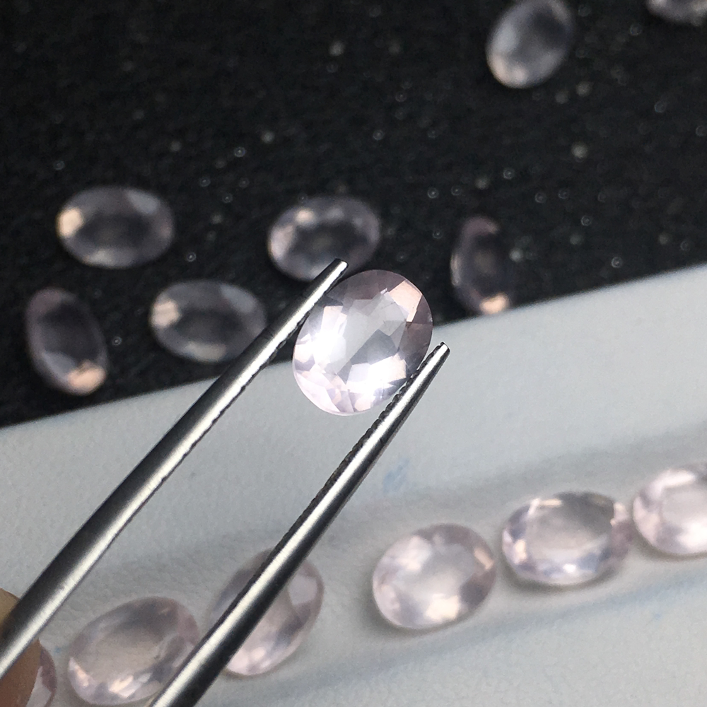 天然刻面粉水晶椭圆形戒面裸石可镶嵌戒指吊坠耳钉手链6*8mm