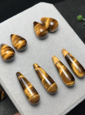耳坠料！天然虎眼石水滴形吊胆