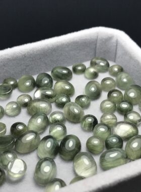 量款！天然绿发晶椭圆形裸石戒面顺发镶嵌绕线戒指吊坠手链