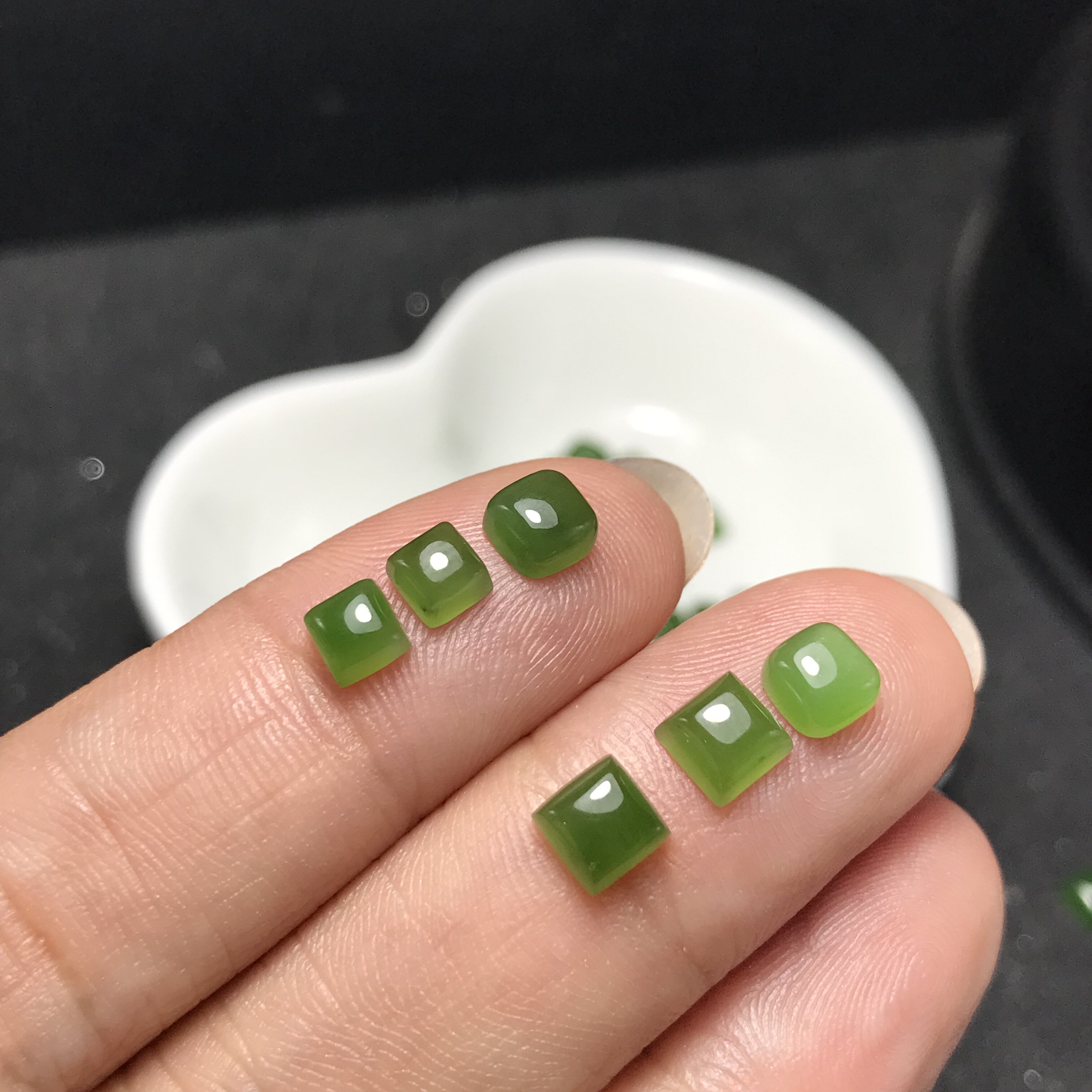 小小方！天然和田碧玉戒面裸石蛋面方形镶嵌绕线戒指耳钉DIY