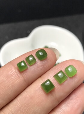 小小方！天然和田碧玉戒面裸石蛋面方形镶嵌绕线戒指耳钉DIY
