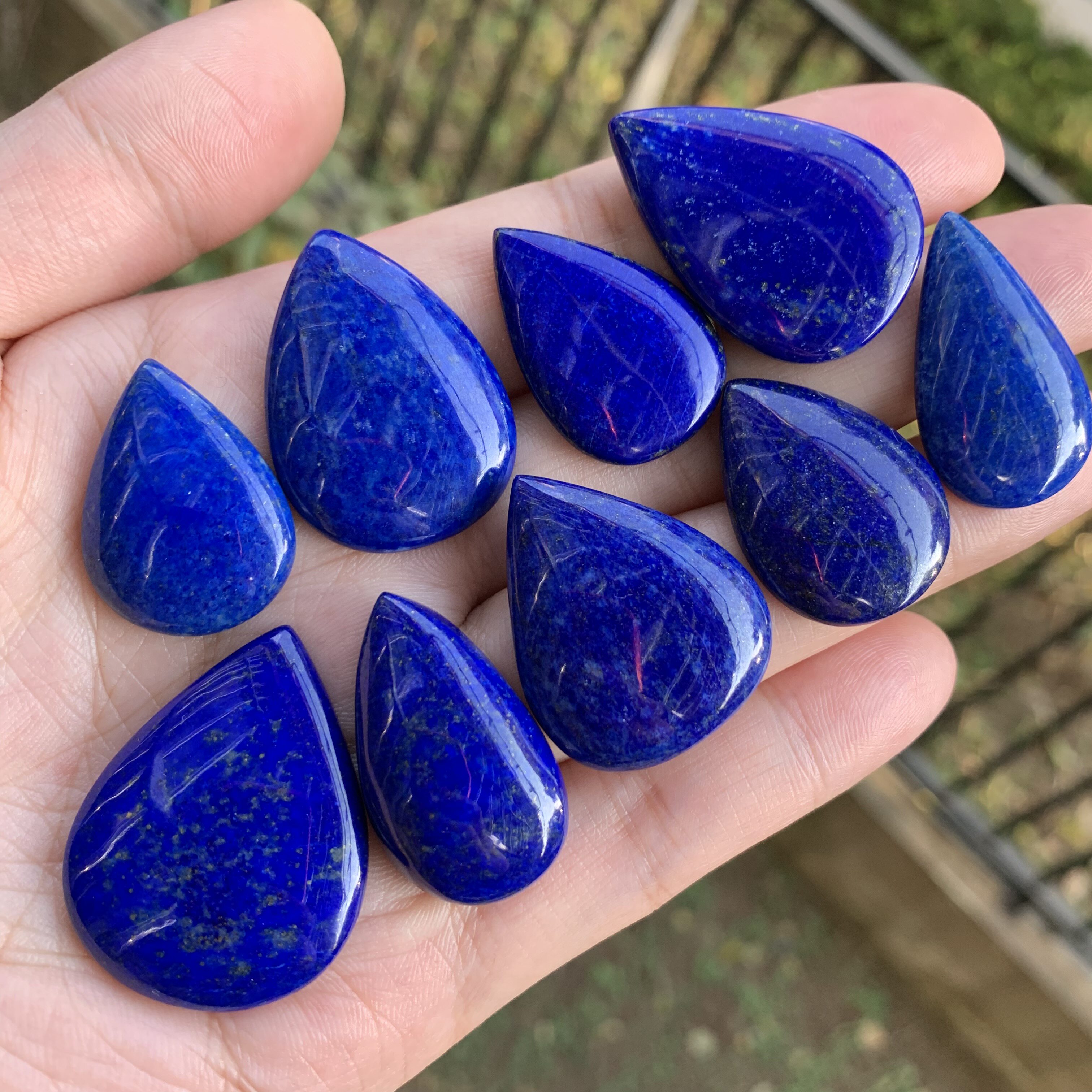 天然青金石无孔水滴吊坠裸石镶嵌绕线编绳项链 打孔备注