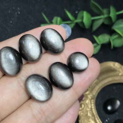 天然银曜石椭圆形戒面裸石可镶嵌