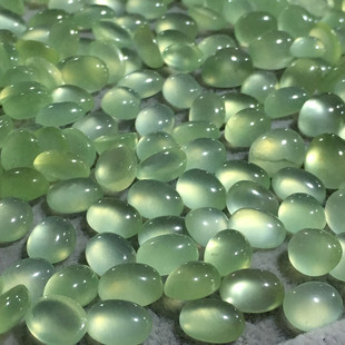 椭圆形!天然葡萄石椭圆形裸石戒面镶嵌绕线戒指耳钉内有棉裂