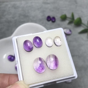 耳钉料！天然紫发晶超七椭圆形蛋面裸石镶嵌绕线耳钉耳饰Diy