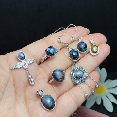 #s925银新品天然彼得石镶嵌成品