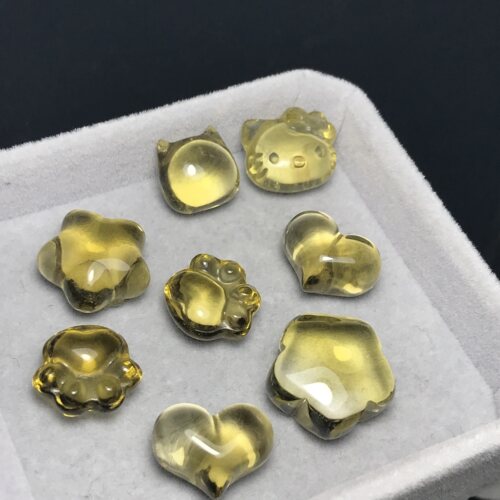 雕刻杂件!天然黄水晶雕刻爱心/猫抓/五角星等可挂饰Diy打孔需备注