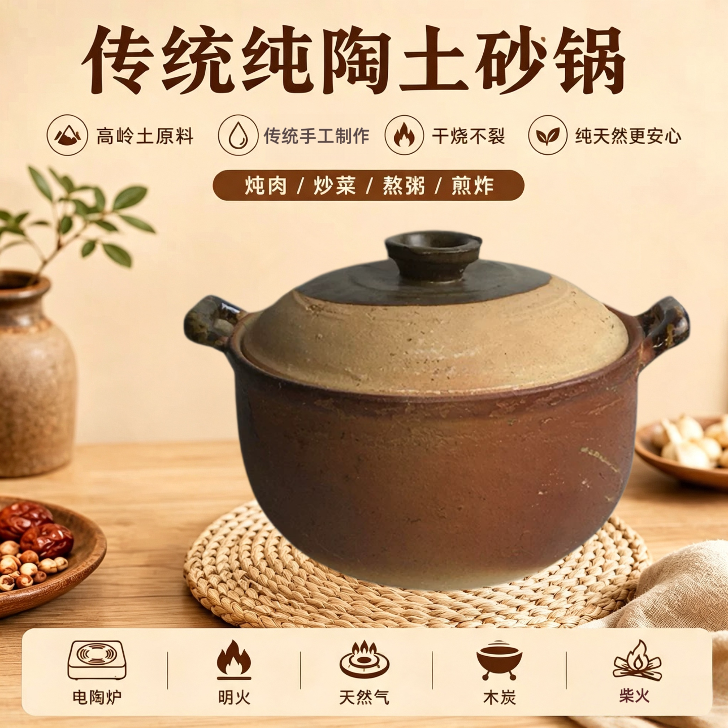 传统手工陶土砂锅陶瓷瓦罐老式炖砂锅/石锅