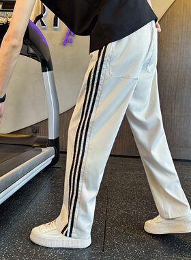 秋季休闲裤男新款个性撞色条纹男裤速干裤子春秋潮牌直筒长裤三杆