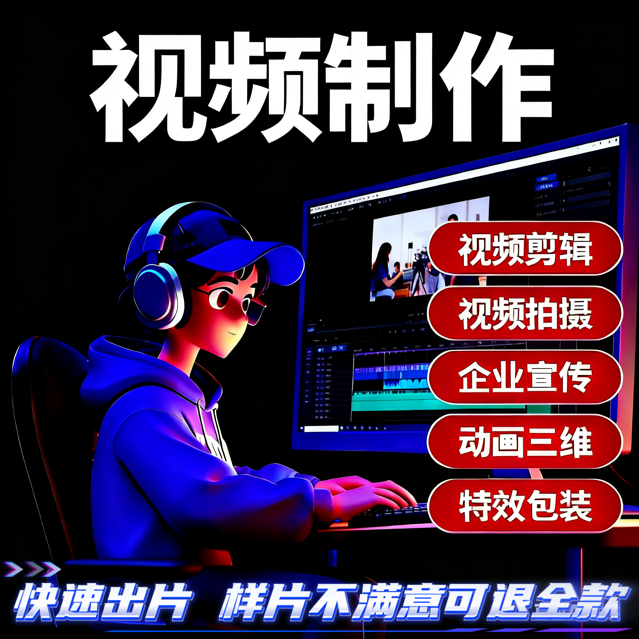 视频剪辑P视频P图mg动画ae代做口播公司宣传片年会vlog卡点视频