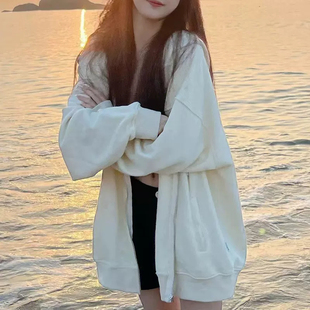 ins超火上衣 休闲宽松韩版 oversize慵懒风卫衣女春秋薄款 连帽开衫