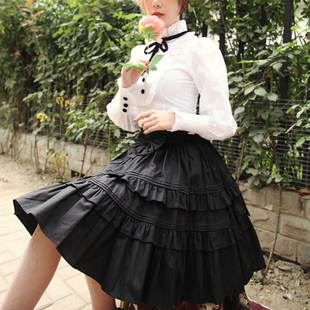 復(fù)古洋裝 Lace Garden 品牌LOLITA黑多層荷葉邊大擺蓬蓬傘裙SK