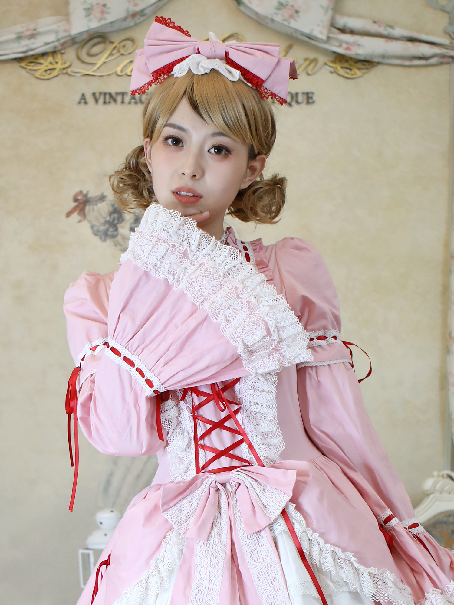【lace garden】 miss 瑞拉 lolita古早风复古连衣裙粉色发箍小物