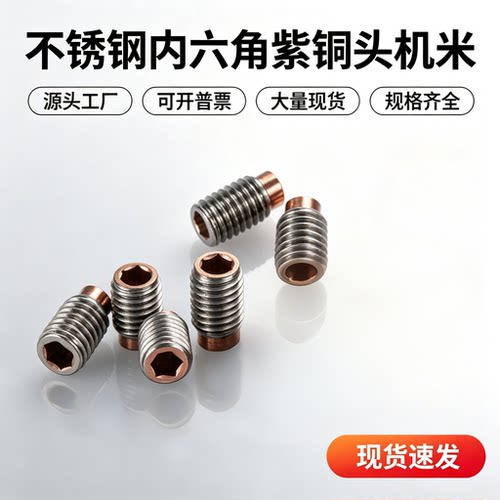 SUS304内六角铜头紧定止付机米螺丝镶紫铜缓冲螺丝M2.5M3M4M5M6M8