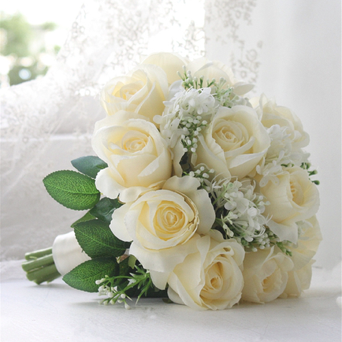 WELOVE仿真花束纯净香槟玫瑰新娘手捧花结婚拍照摄影婚礼领证仪式