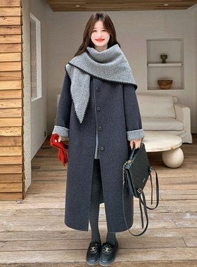 新款首发 2B110-3766-P355-K528  可可-灰色围巾款大衣