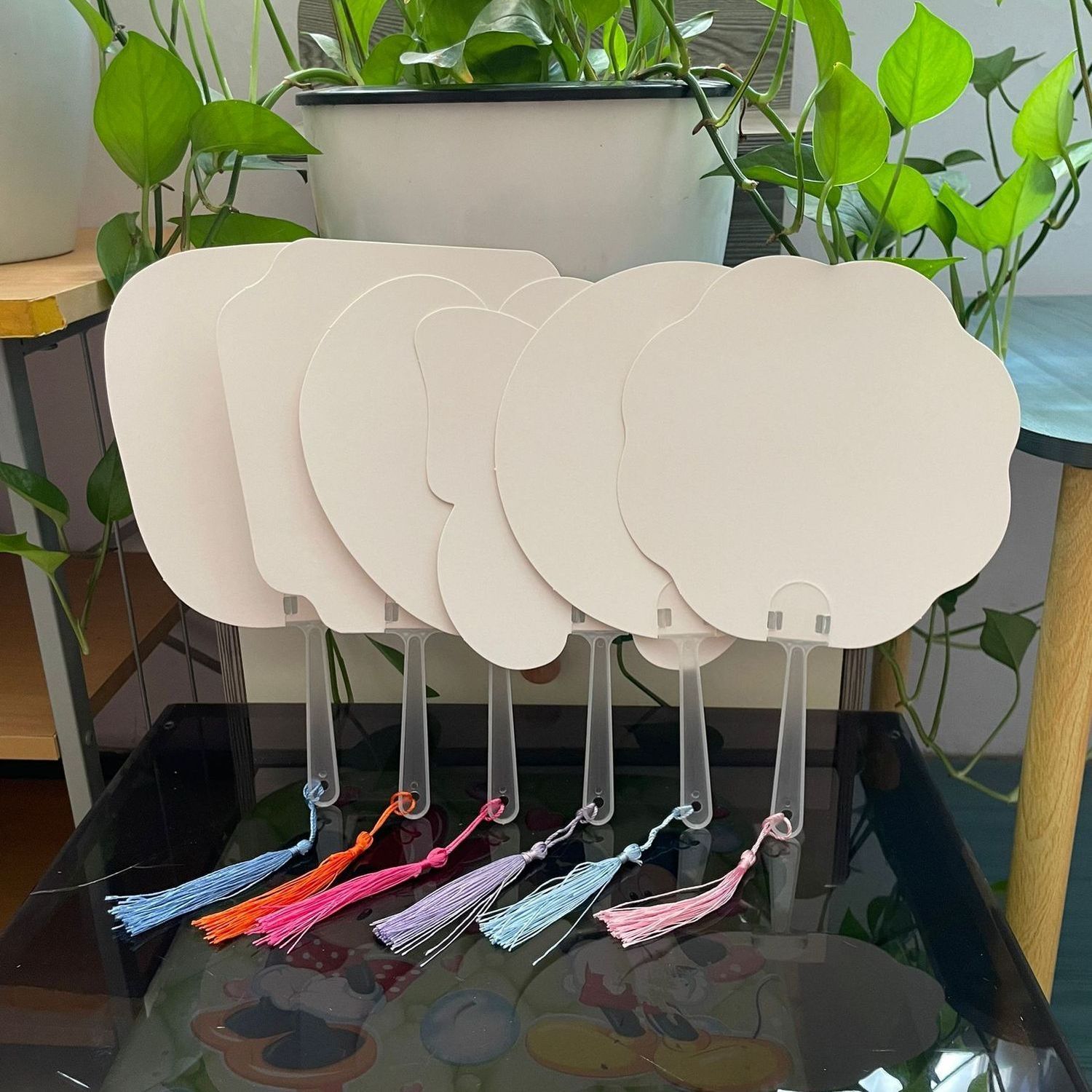 空白扇子团扇学生diy手绘白卡扇