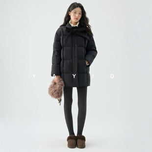 YAYIO【95鹅绒】女性主义立领蝴蝶结中长款显瘦保暖 鹅绒羽绒服