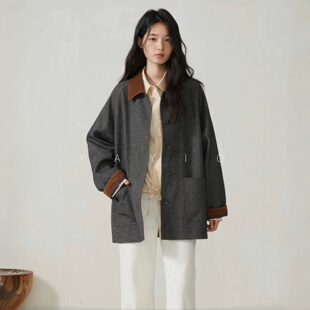 YAYIO 2025秋季新款巴恩风衣女中长款宽松休闲百搭大衣外套