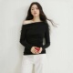 YAYIO T恤女针织凉感黑色慵懒百搭上衣 斜肩长袖 夏季 新款