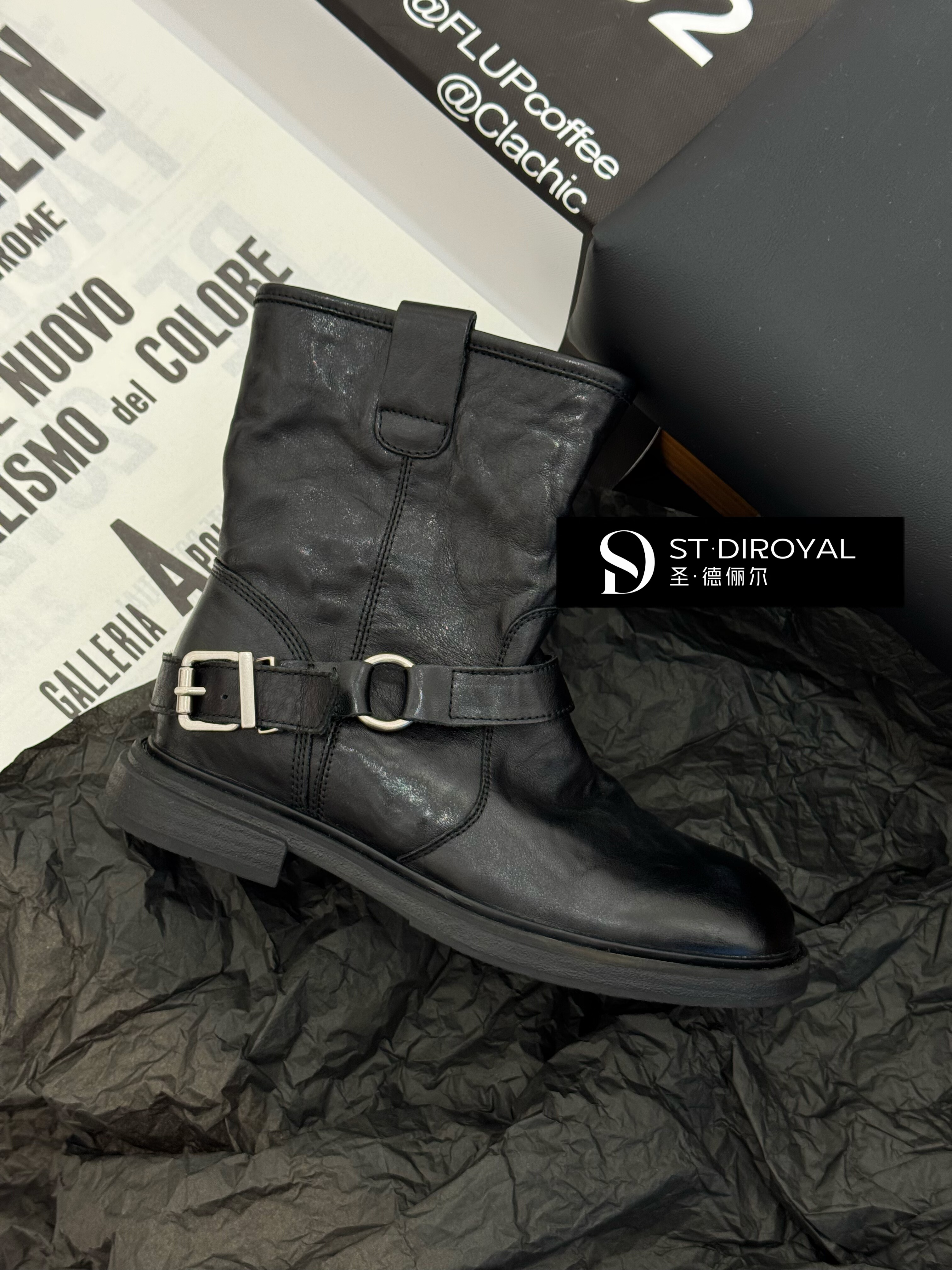 欧洲站短靴圣德俪尔2025秋冬新款百搭休闲靴子女英伦风骑士中筒靴