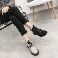Giày nữ mùa thu mới của Saint-Desire 2019 với chất liệu da sáng chế, giày cao đến mắt cá chân - Giày cao gót giày bitis nữ