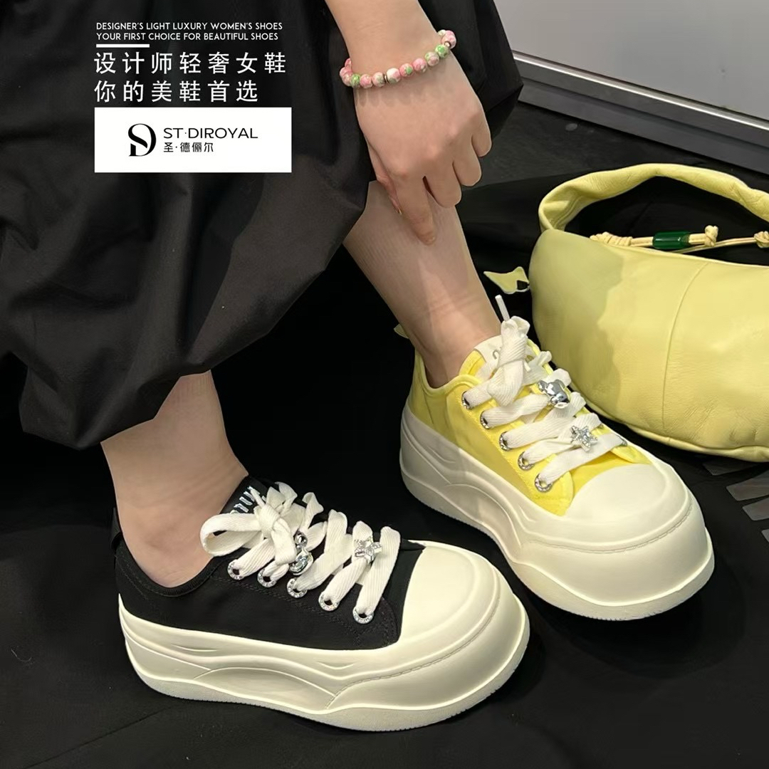 圣德俪尔2025春夏新款厚底休闲鞋女时尚百搭系带透气单网小白鞋女