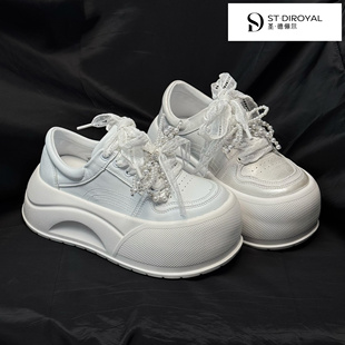 百搭系带珍珠蕾丝带6cm小白鞋 圣德俪尔25春季 时尚 厚底松糕鞋 新款