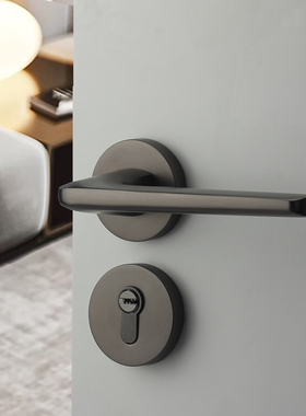 室内门锁亚光黑灰色分体现代套装简约美式磁吸静音卧室门把手房门