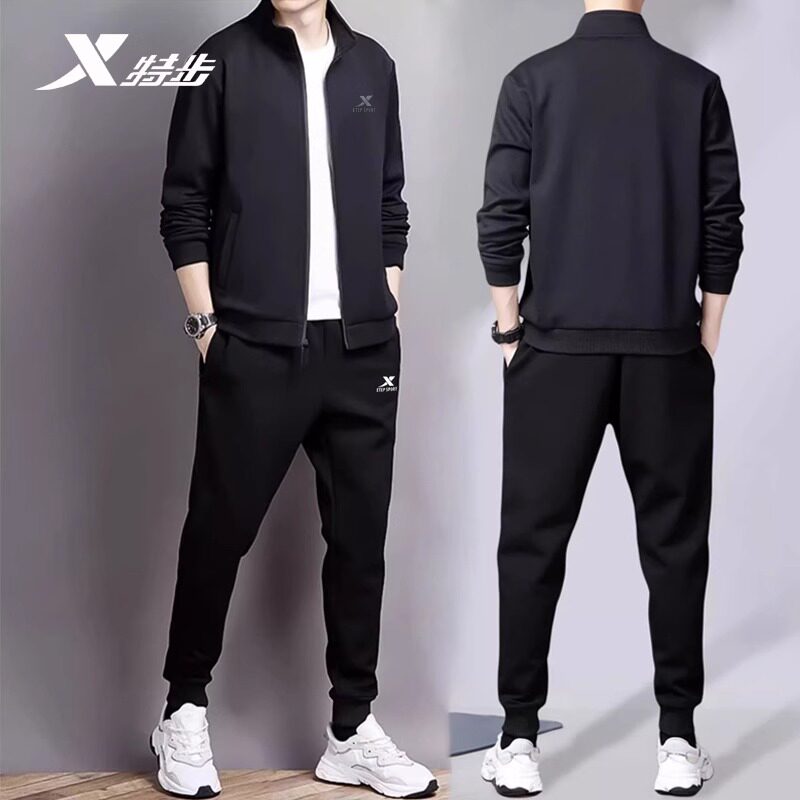 XTEP 스포츠 정장 남성 가을 겨울 의류 새로운 카디건 스탠드 칼라 자켓 러닝 바지 투피스 캐주얼웨어 남성용